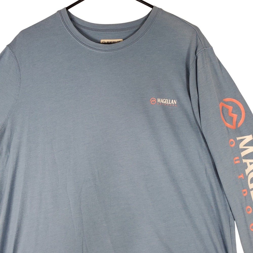 Magellan Outdoors Womens 1X Blue Long Sleeve Graphic T-Shirt Boyfriend Fit